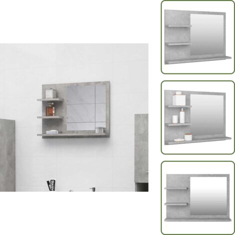 The Living Store Espejo de baño madera contrachapada gris hormigón 60x10,5x45 cm - Espejo de pared