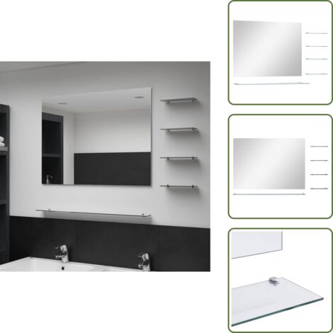 The Living Store Espejo de pared con 5 estantes plateado 80x60 cm - Estantes