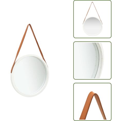 The Living Store Espejo de pared con correa blanco 50 cm - Espejo retro