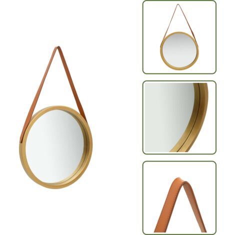 The Living Store Espejo de pared con correa dorado 50 cm - Espejo retro