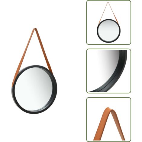 The Living Store Espejo de pared con correa negro 50 cm - Espejo retro