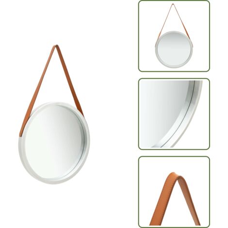 The Living Store Espejo de pared con correa plateado 50 cm - Espejo retro
