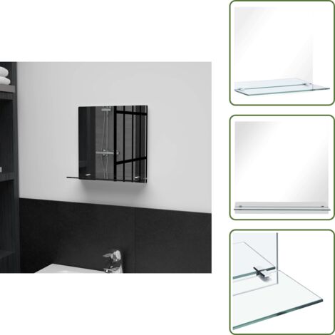The Living Store Espejo de pared con estante de vidrio templado 30x30 cm - Espejo con estante
