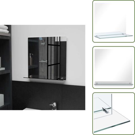 The Living Store Espejo de pared con estante de vidrio templado 40x40 cm - Estante de baño