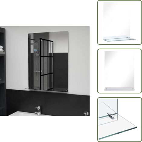 The Living Store Espejo de pared con estante de vidrio templado 50x70 cm - Estante de baño