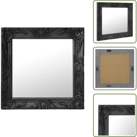 The Living Store Espejo de pared estilo barroco negro 50x50 cm - Espejo barroco