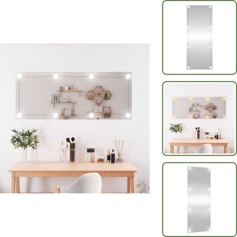 The Living Store Espejo de pared rectangular con luces LED vidrio 40x100 cm - Espejo decorativo