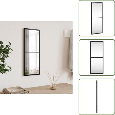 The Living Store Espejo de pared rectangular de hierro negro 20x50 cm - Espejo rectangular