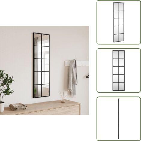 The Living Store Espejo de pared rectangular de hierro negro 30x100 cm - Espejo rectangular