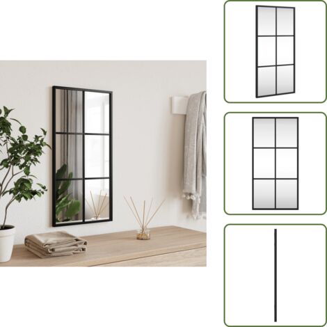 The Living Store Espejo de pared rectangular de hierro negro 30x60 cm - Espejo rectangular