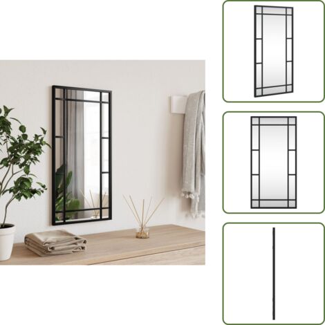 The Living Store Espejo de pared rectangular de hierro negro 30x60 cm - Espejo rectangular