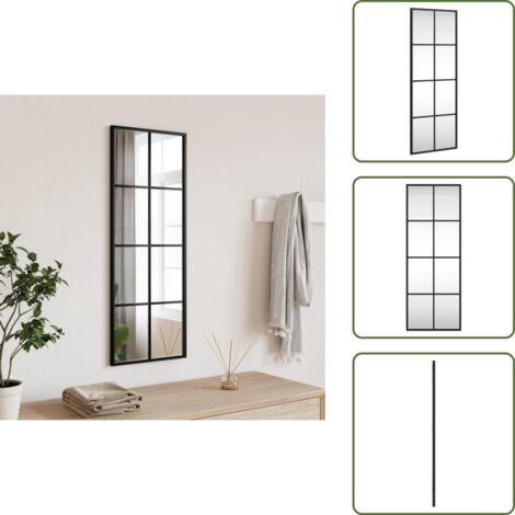 The Living Store Espejo de pared rectangular de hierro negro 30x80 cm - Espejo rectangular