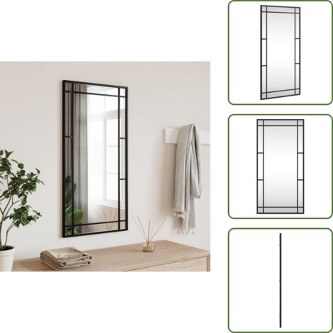 The Living Store Espejo de pared rectangular de hierro negro 40x80 cm - Espejo rectangular