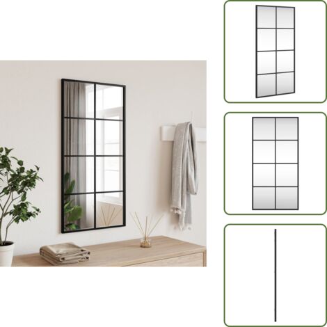 The Living Store Espejo de pared rectangular de hierro negro 40x80 cm - Espejo rectangular