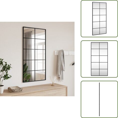 The Living Store Espejo de pared rectangular de hierro negro 50x100 cm - Espejo rectangular