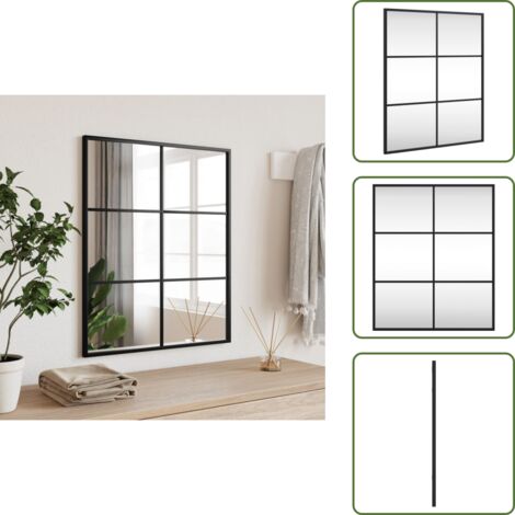The Living Store Espejo de pared rectangular de hierro negro 50x60 cm - Espejo rectangular