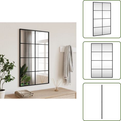 The Living Store Espejo de pared rectangular de hierro negro 50x80 cm - Espejo rectangular