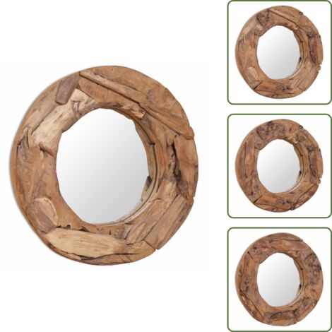 The Living Store Espejo decorativo redondo teca 60 cm - Espejo redondo
