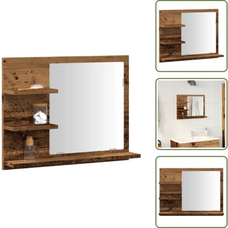 The Living Store Espejo mueble de cuarto de baño madera envejecida 60x10,5x45 cm - Mueble de baño