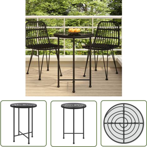 The Living Store Esstisch Schwarz Ø55 cm Hartglas und Stahl - Gartentisch - Esstisch - Outdoortisch - Balkontisch - Terrassenmöbel