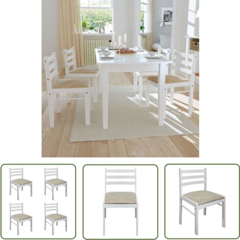 The Living Store Esszimmerstühle 4 Stk. Weiß Massivholz Gummibaum und Samt - Esszimmerstühle - Holzstühle - Stuhlset - Weißer Stuhl - Küchenstühle
