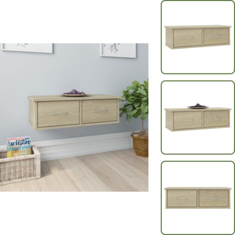 The Living Store Estante cajones pared contrachapada color roble 60x26x18,5cm - Cajones para pared