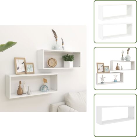 The Living Store Estante cubo de pared 2 uds madera ingeniería blanco 60x15x23cm - Estantería de madera