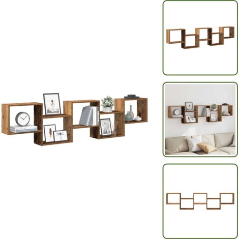 The Living Store Estante cubo de pared 5 compartimentos madera envejecida - Estante de madera