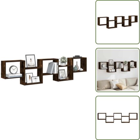 The Living Store Estante cubo de pared 5 compartimentos madera roble ahumado - Estante de madera