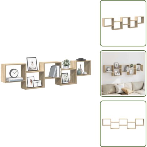 The Living Store Estante cubo de pared 5 compartimentos madera roble Sonoma - Estante de madera