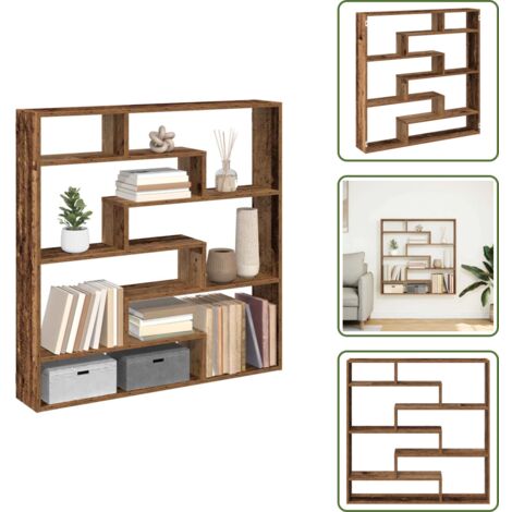 The Living Store Estante cubo de pared 7 compartimentos madera envejecida - Estante de madera
