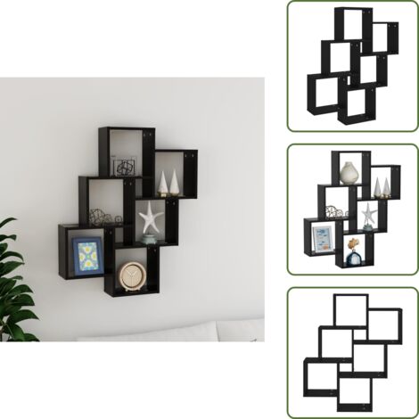 The Living Store Estante cubo de pared madera contrachapada negro 78x15x93 cm - Estante de madera