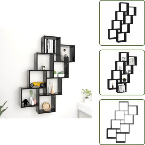 The Living Store Estante cubo de pared madera contrachapada negro 90x15x119 cm - Estante de madera