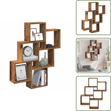 The Living Store Estante cubo de pared madera ingeniería envejecida 78x15x93 cm - Estantería de madera