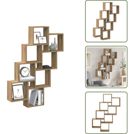 The Living Store Estante cubo de pared madera ingeniería roble 90x15x119,5 cm - Estantería de madera