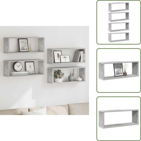 The Living Store Estante cubo pared 4 uds madera ingeniería hormigón 60x15x23cm - Estantería de madera