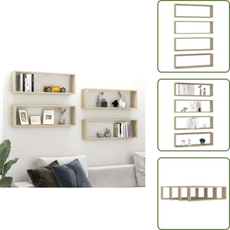 The Living Store Estante cubo pared 4uds contrachapado roble Sonoma 80x15x26,5cm - Estantería de madera