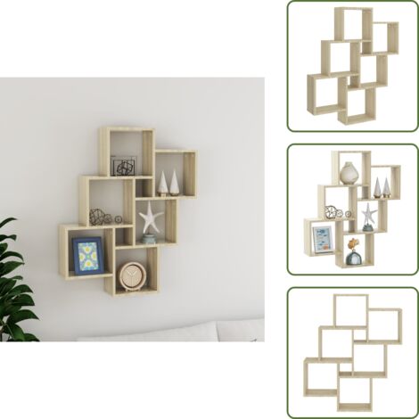 The Living Store Estante cubo pared madera contrachapada roble Sonoma 78x15x93cm - Estante de madera