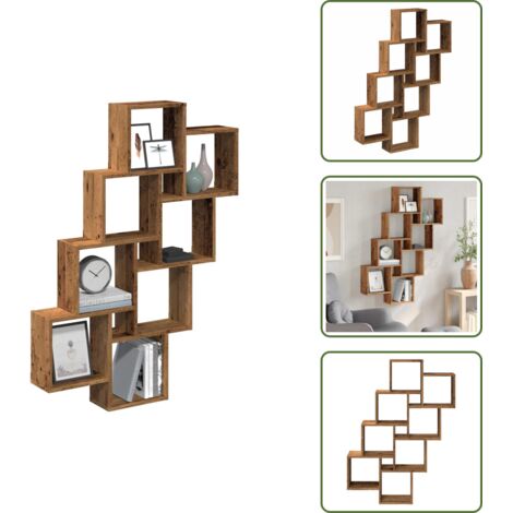 The Living Store Estante cubo pared madera ingeniería envejecida 90x15x119,5 cm - Estantería de madera