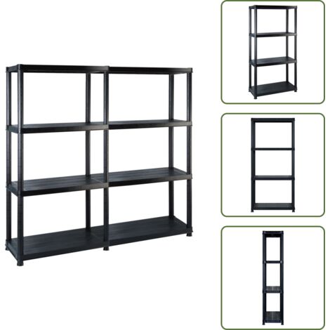 The Living Store Estante de almacenaje 4 niveles negro plástico 122x30,5x130 cm - Estantería de 4 niveles