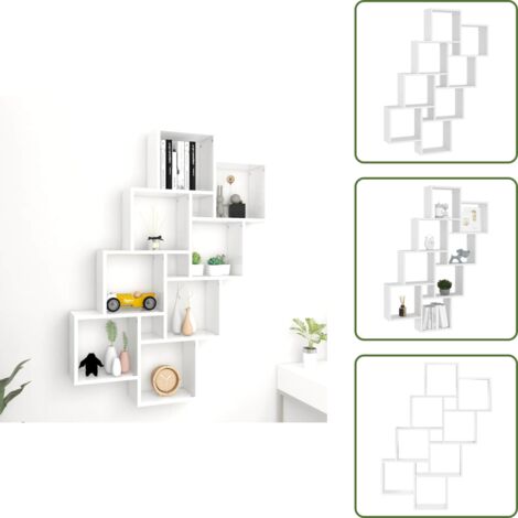 The Living Store Estante de cubo pared madera contrachapada blanco 90x15x119 cm - Estante de cubos