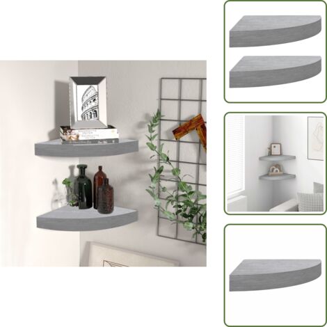 The Living Store Estante de esquina de pared 2 uds MDF gris hormigón 35x35x3,8cm - Estante de pared