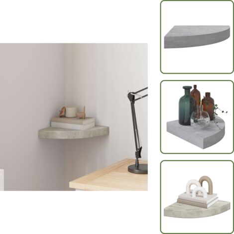 The Living Store Estante de esquina de pared MDF gris hormigón 25x25x3,8 cm - Estante de pared