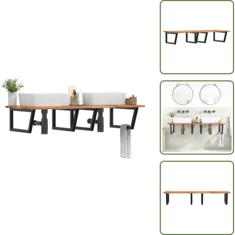 The Living Store Estante de lavabo de pared acero y madera maciza de acacia - Estante de pared