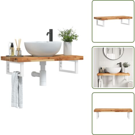 The Living Store Estante de lavabo de pared acero y madera maciza de acacia - Estante de pared