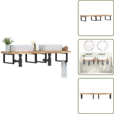 The Living Store Estante de lavabo de pared acero y madera maciza de acacia - Estantería de baño