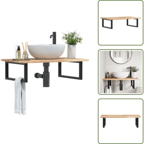 The Living Store Estante de lavabo de pared acero y madera maciza de acacia - Estantería de baño