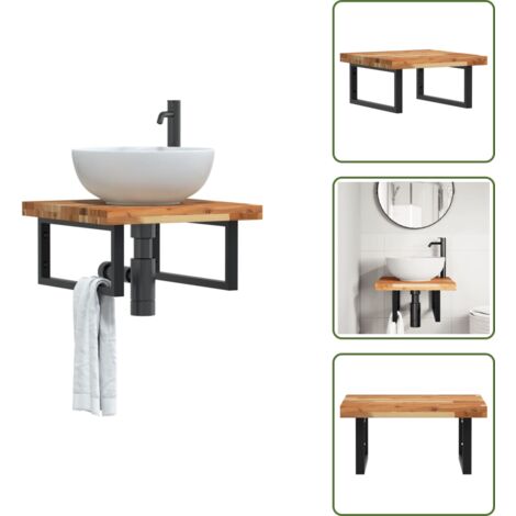 The Living Store Estante de lavabo de pared acero y madera maciza de acacia - Estantería de pared