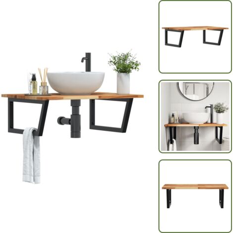 The Living Store Estante de lavabo de pared acero y madera maciza de acacia - Estantería de pared