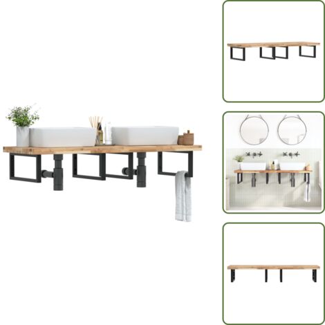 The Living Store Estante de lavabo de pared acero y madera maciza de acacia - Estantería de pared